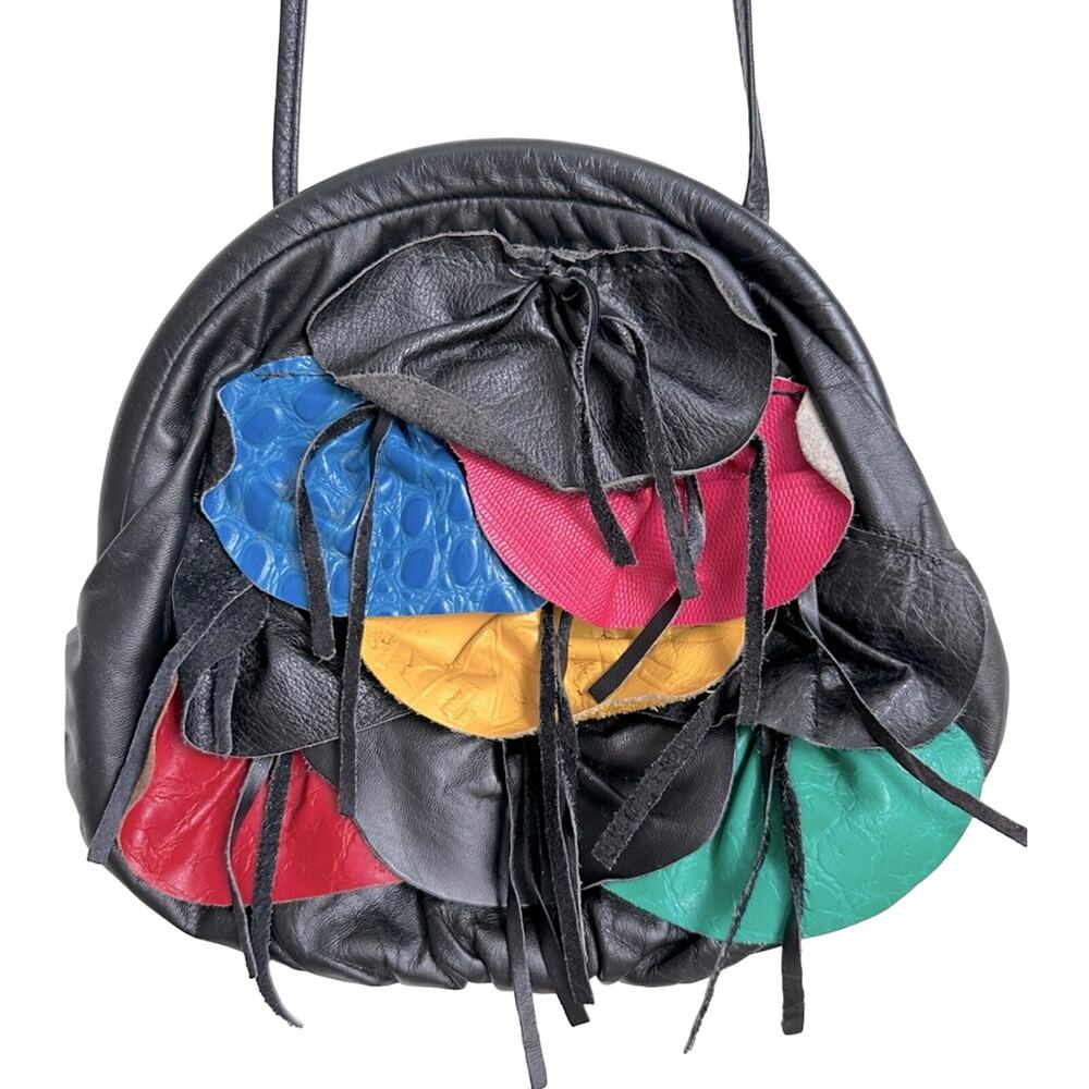 VINTAGE 80s Jewel Tone Leather Crossbody Bag Punk Bohemian Boho Weird Girl Art